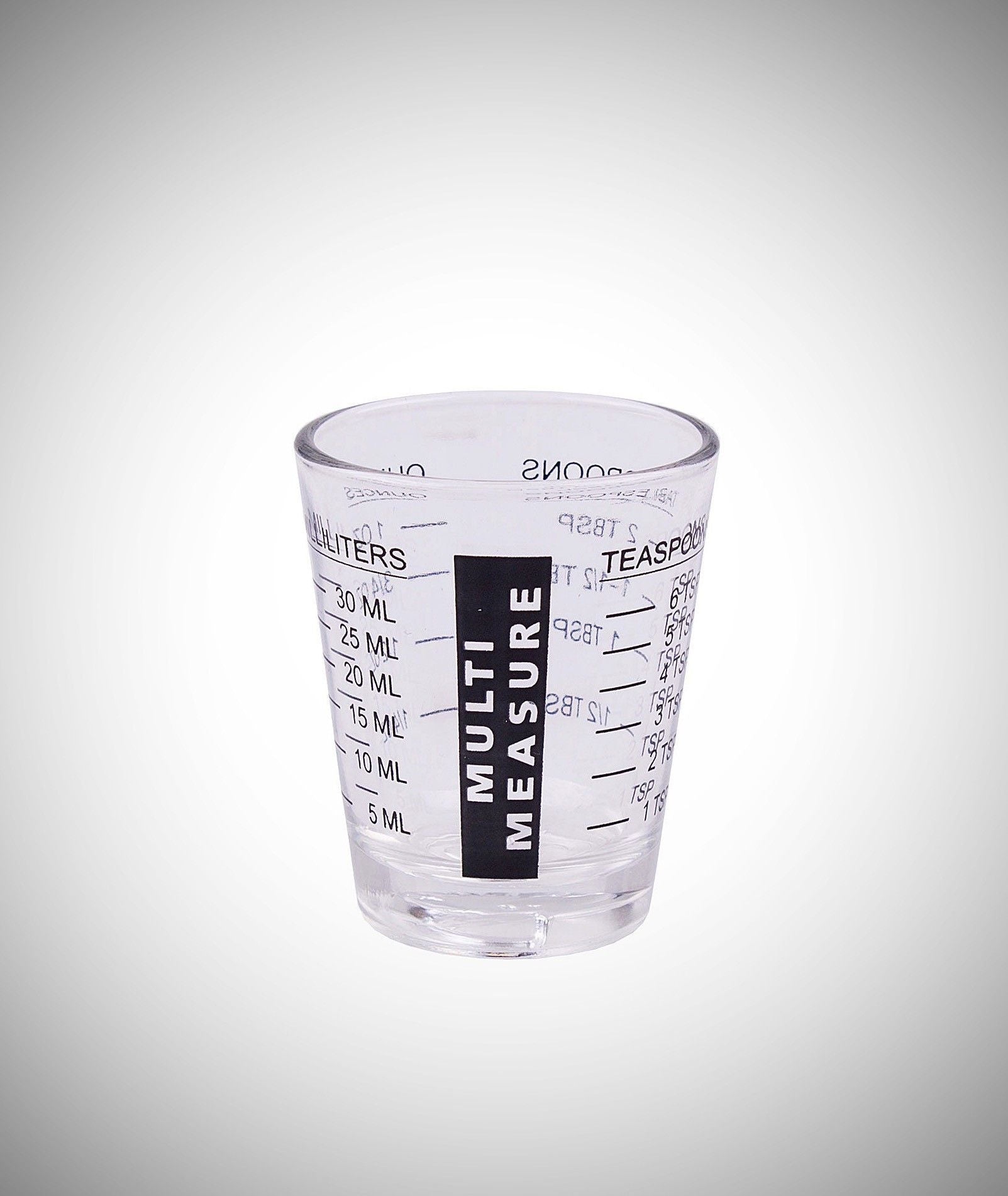 Horse and Harpy espresso measuring glass with clear measurement markings and a handle, designed for precise coffee brewing.